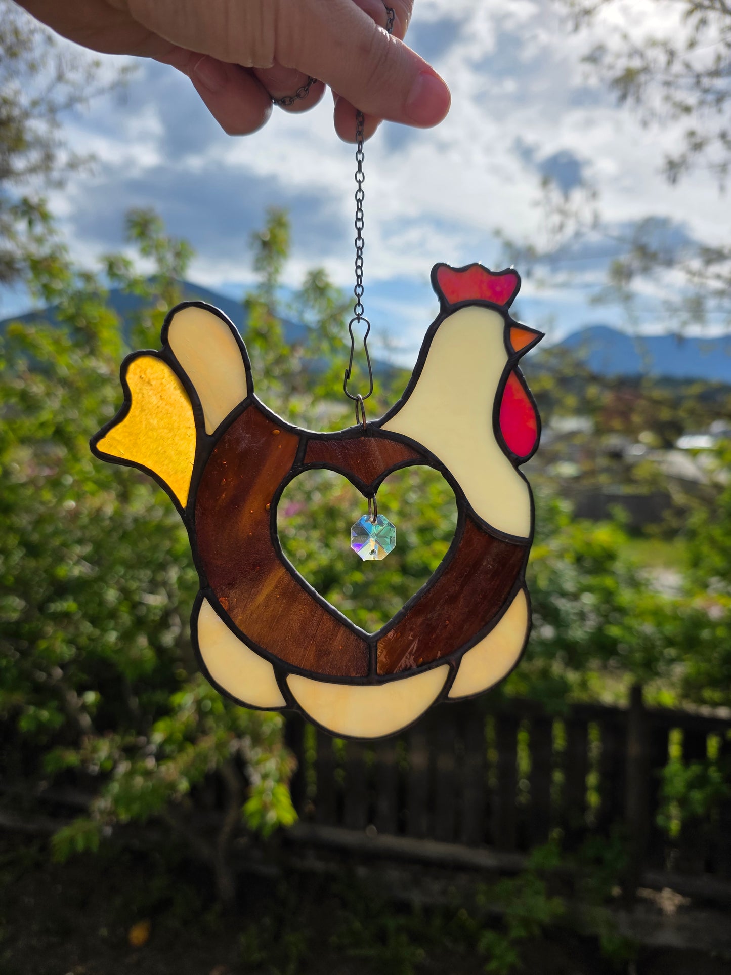 Folk Gemstone Chicken Stained Glass Suncatcher
