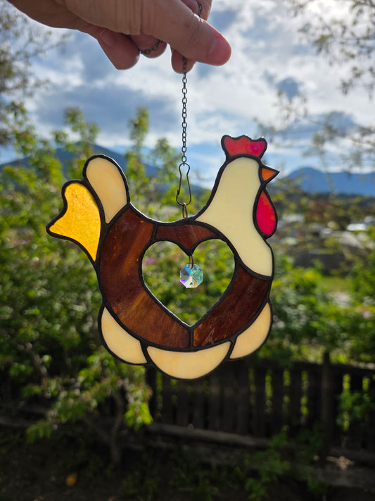 Folk Gemstone Chicken Stained Glass Suncatcher