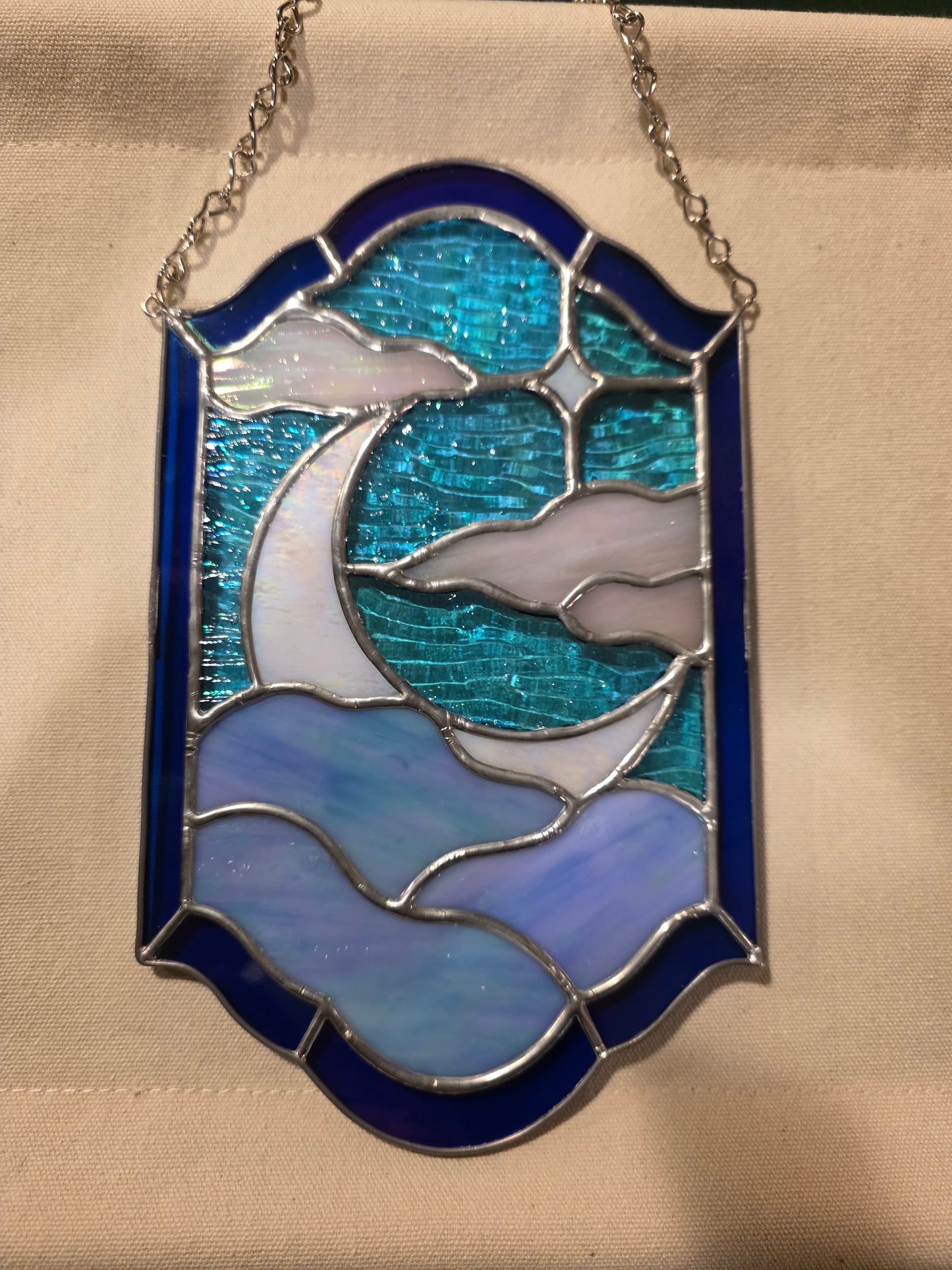 Cloudy Moon Stained Glass Panel