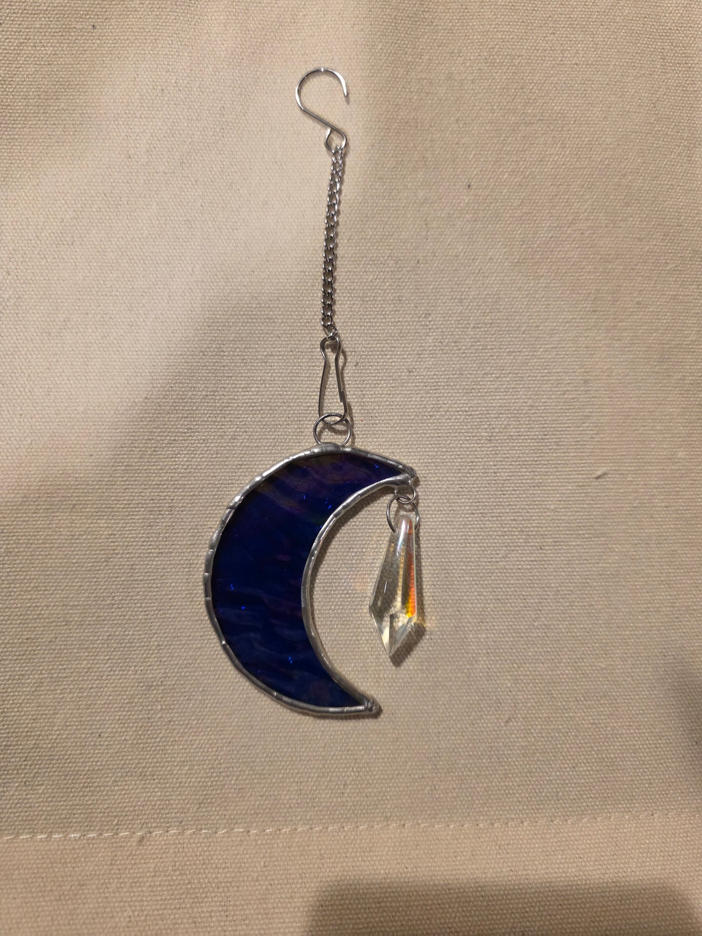 Crescent Moon Gemstone Stained Glass Ornament