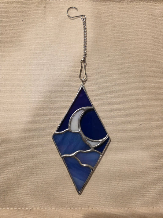 Cloudy Moon Diamond Stained Glass Ornament