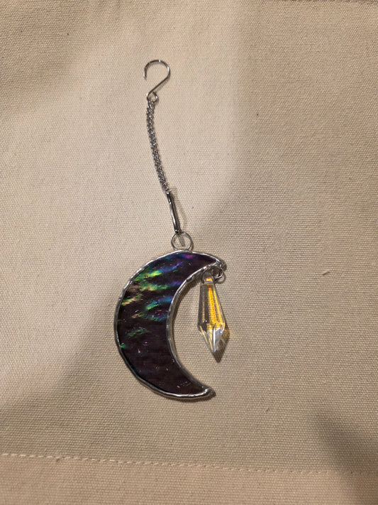 Crescent Moon Gemstone Stained Glass Ornament