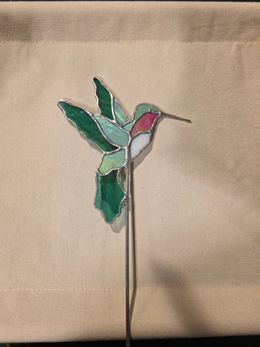 Hummingbird Stained Glass Plant Stake