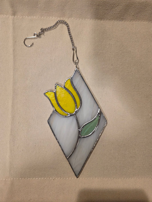 6" Tulip Diamond Stained Glass Suncatcher