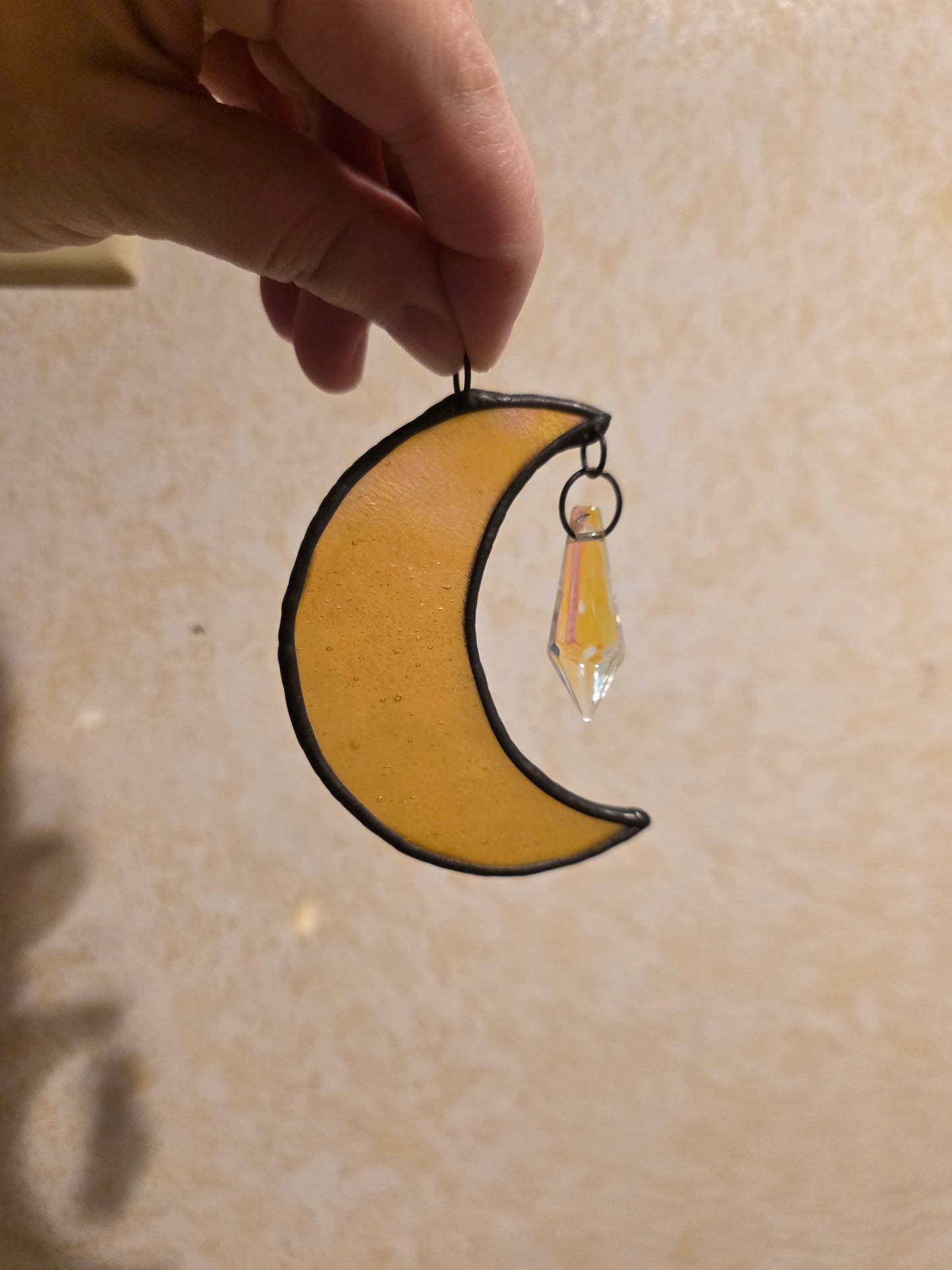 Crescent Moon Gemstone Stained Glass Ornament