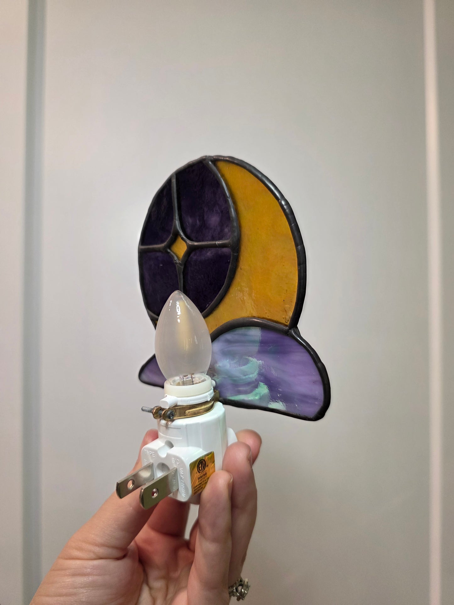 Dark Purple Cloudveil Moon Night Light | Handmade Stained Glass Decor