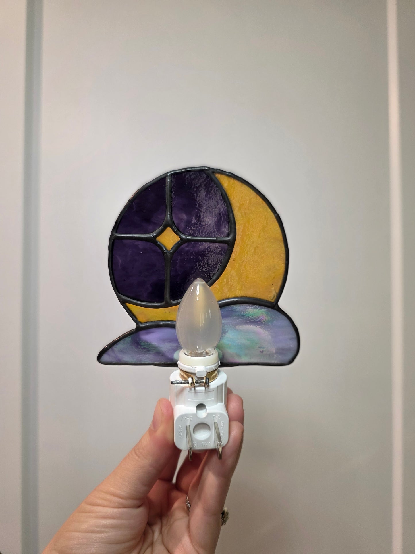 Dark Purple Cloudveil Moon Night Light | Handmade Stained Glass Decor