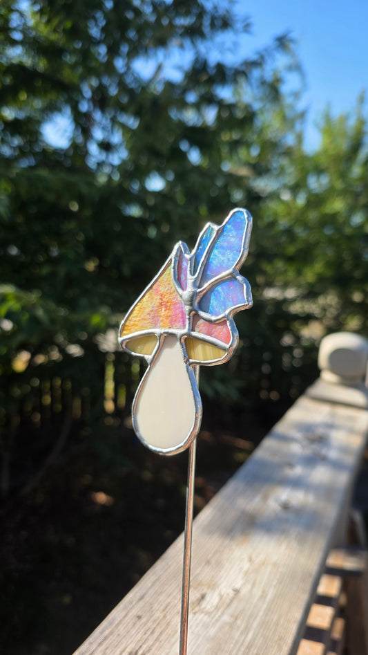 Mushroom Butterfly Plant Stake